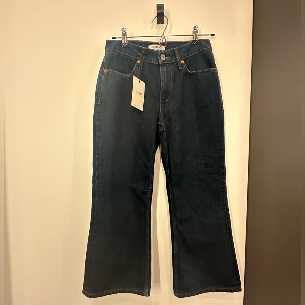 RE/DONE Jeans Super Cropped Flare Bespoke Size 25 Dark Blue 100% Cotton NWT
